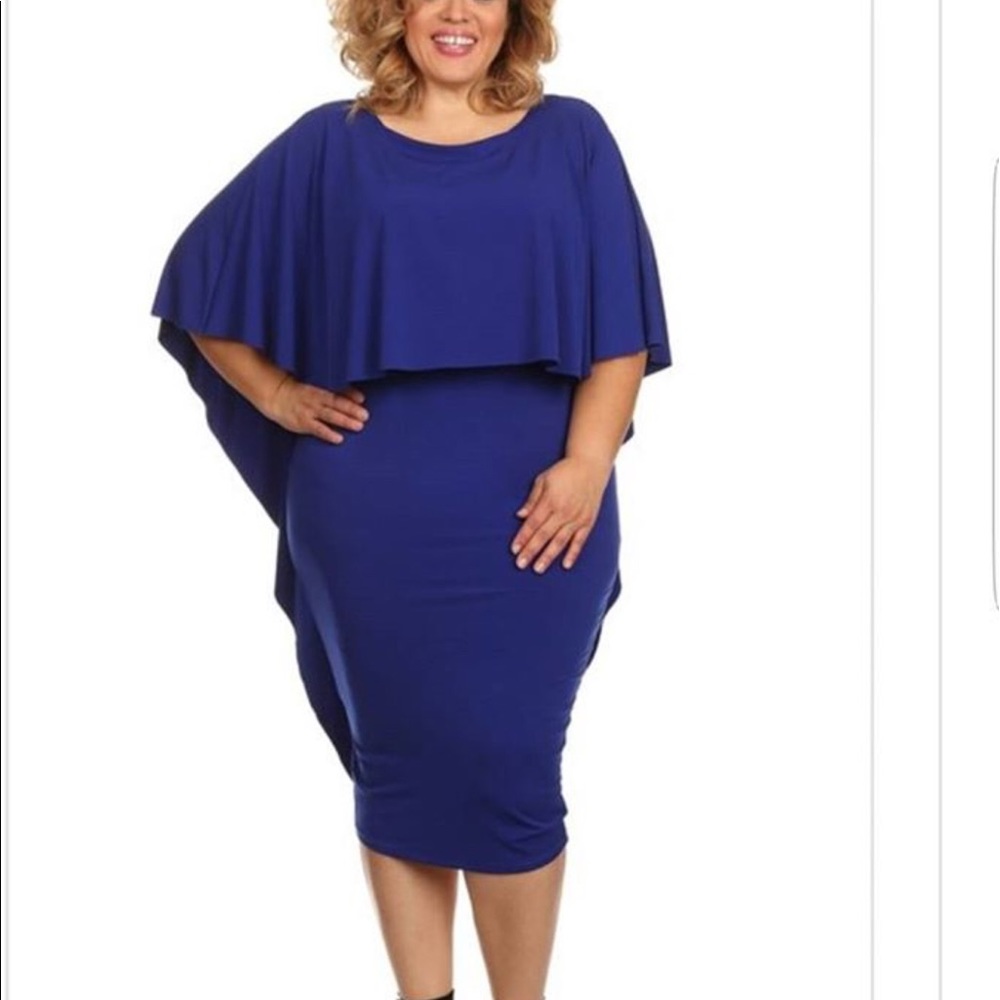 Blue dressy casual caped dress
